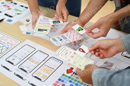 Preview: Creative designer team planning application template layout framework for mobile phone.