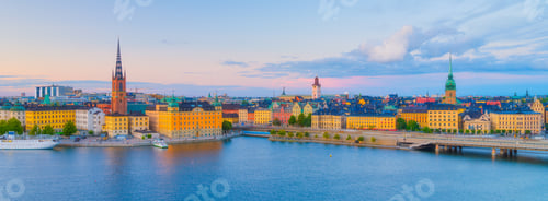 Preview: Stockholm, Sweden. Panoramic view of the Gamla Stan. The capital of Sweden. Cityscape during sunset.