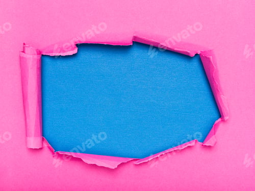 Preview: Abstract Torn Pink Paper Revealing Blue Background Texture with Copy Space