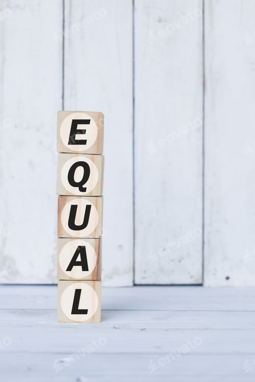 Preview: equal word or concept on wooden blocks, white wood background