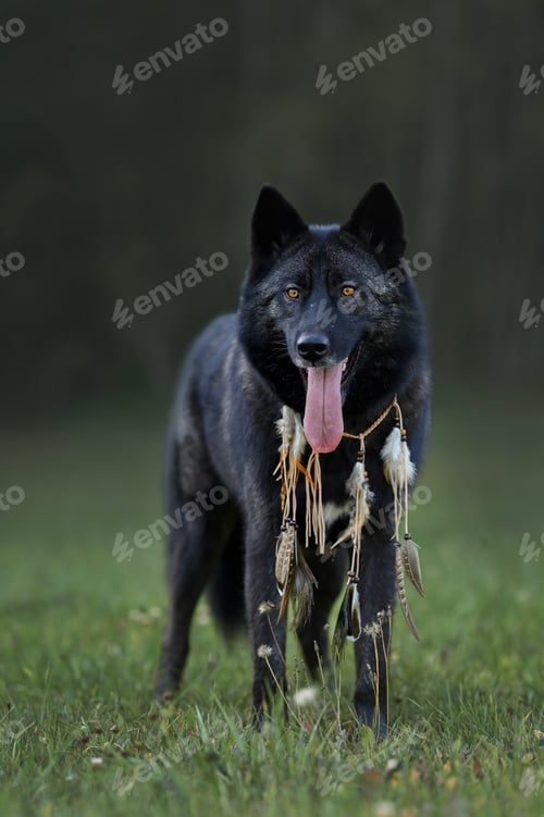 Preview: portrait of a Russian Wolfhound wolf dog in the field