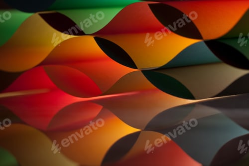Preview: curved, colorful sheets paper with mirror reflexions