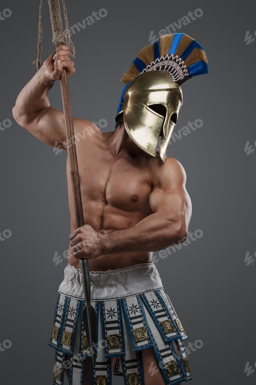 Preview: Greek spearman from past with plumed helmet and spear