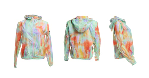 Preview: Comfortable sportswear. Collage with bright sports windbreaker on white background, different sides