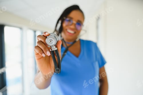 Preview: close up portrait of African female nurse