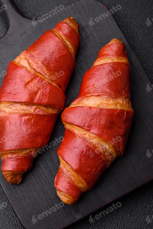 Preview: Delicious sweet crunchy red croissant with cream filling