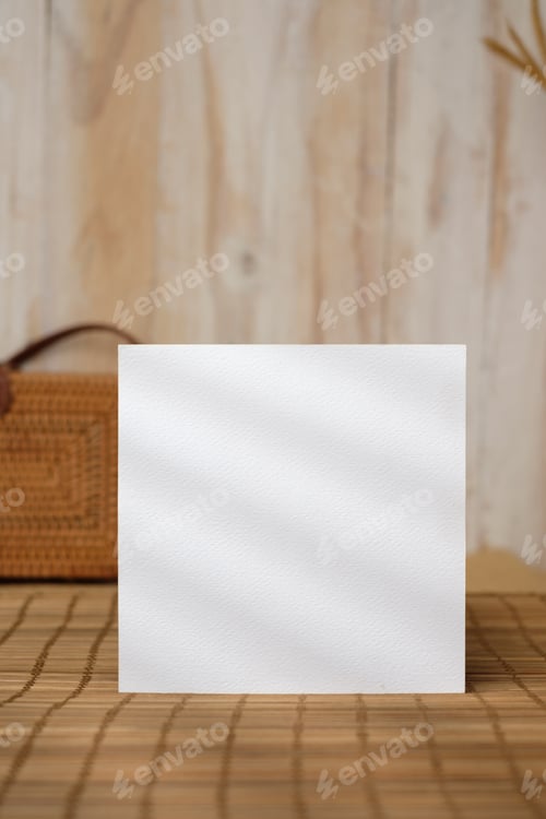 Preview: mockkup blank poster card on japanese mat with decoration items