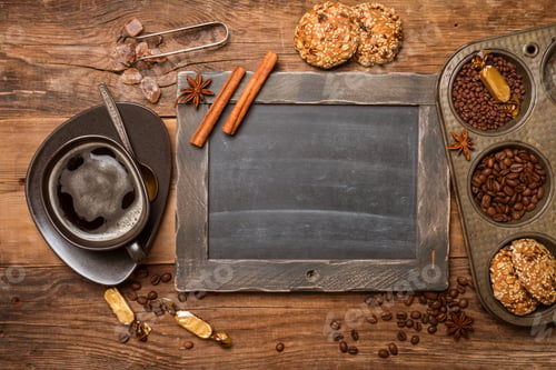 Preview: Cup of coffee and chalk board menu