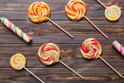 Preview: Set of colorful lollipops on colored background. Summer concept. Party Happy Birthday