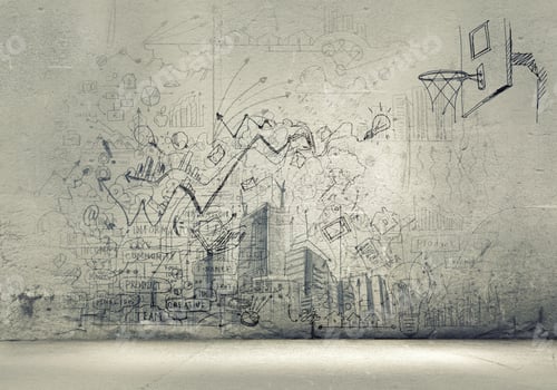 Preview: Background Image With Sketches And Drawings On Grey Wall