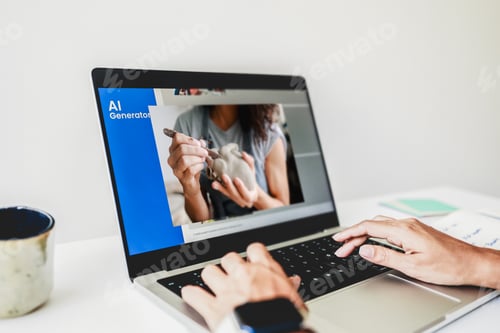 AI generative app. Chat with Artificial Intelligence software in computer at home office