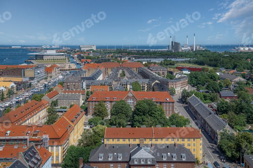 Preview: Aerial view of Copenhagen City with Amager Power Station on background - Copenhagen, Denmark