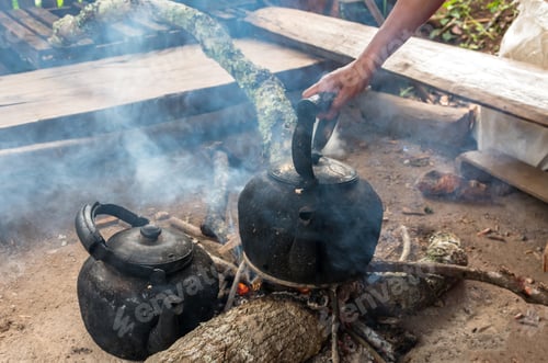 Preview: Handle Vintage traditional kettle for boiling water on Wood sticks
