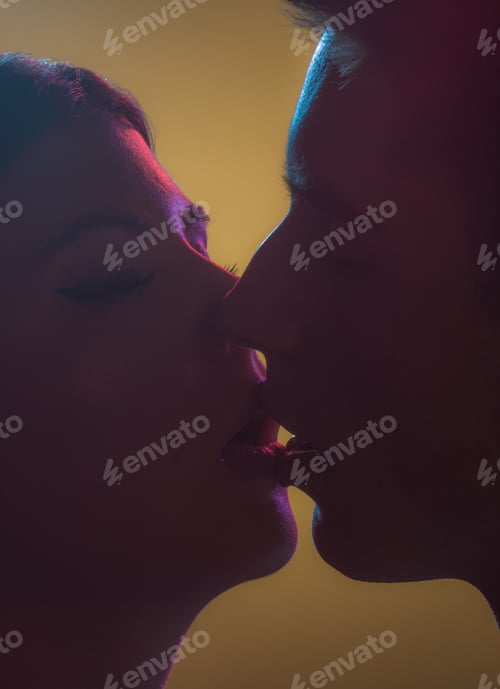 Preview: Colorful Colors Intimate Kiss Kissing Couple Two People Head Face Close-Up