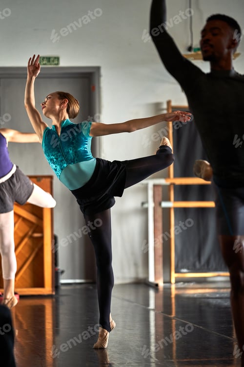 Preview: Ballet dancer warming up and dancing at a dance academy
