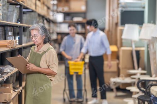 Preview: Senior Female Ceramic Owner Assists Couple in Family Run Warehouse