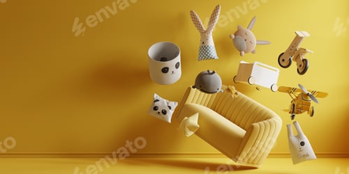 Preview: Kid room interior design concept sale on wall yellow colors background