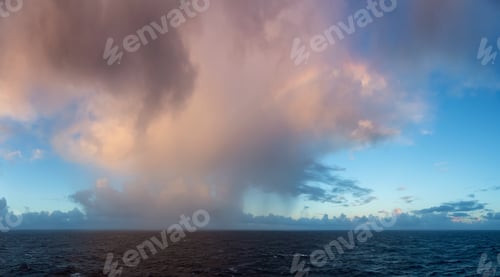 Preview: Dramatic Colorful Sunrise Sky over North Atlantic Ocean. Cloudscape Nature Background.