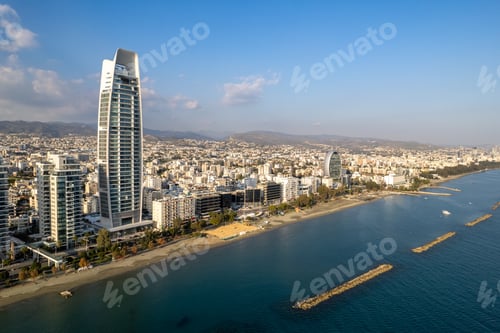 Preview: Drone aerial view of coastal area of Limassol city in Cyprus Europe