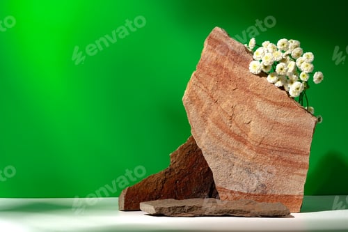 Preview: Mock up stone podium against green background