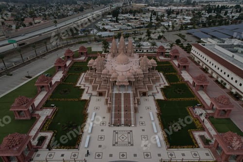 Preview: Aerial drone view of the historic Swaminarayan Akshardham temple in Delhi, India