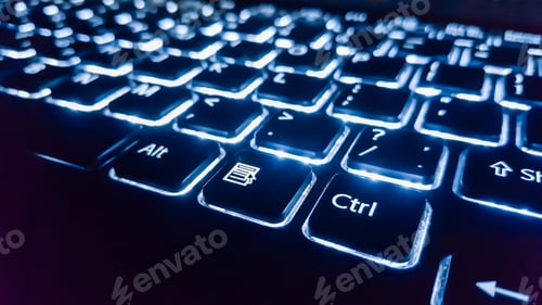 Preview: Neon keyboard with enter button. Focus on the