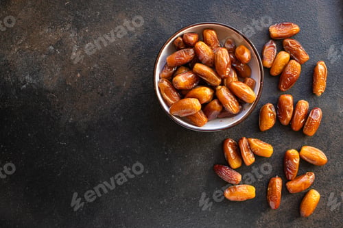 Preview: Date Fruit Sweet Dried Fruits Tasty Snack Diet Top View Copy Space Food Background Rustic Image