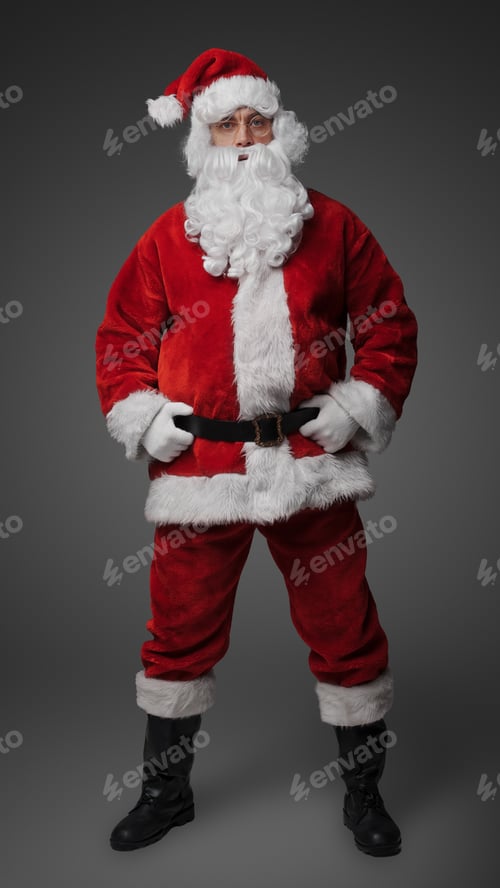 Preview: Funny santa with long beard against grey background