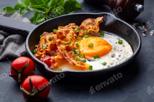Preview: Fried eggs with bacon. Bacon and egg as English breakfast.