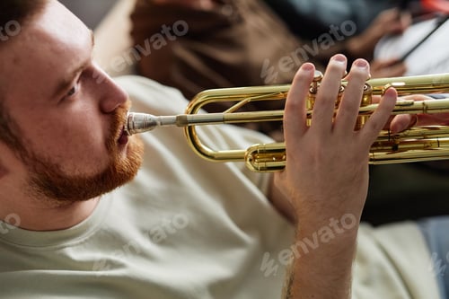 Preview: Red Haired Man Playing Trumpet Hands Pressing Valves