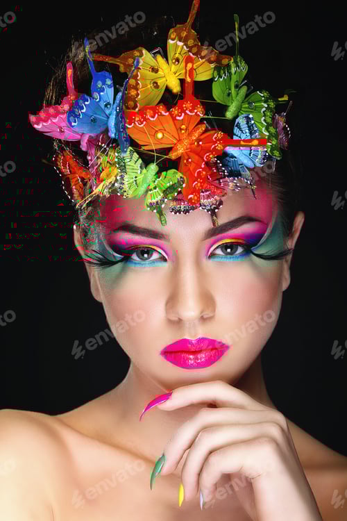 Preview: Fashion Brunette Model Portrait. Hairstyle. Haircut. Professional Makeup. False Eyelashes