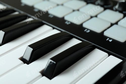 Preview: Midi keyboard all over background, close up