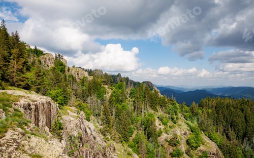 Preview: Rhodope Mountains covered with vegetation against the backdrop of valley covered with spruce forests