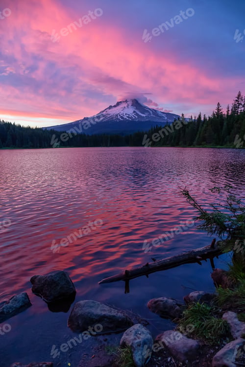 Preview: Landscape View of Mt Hood during a dramatic cloudy sunset