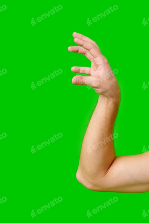 Preview: Hand Gesture Above Arm Against Bright Green Background