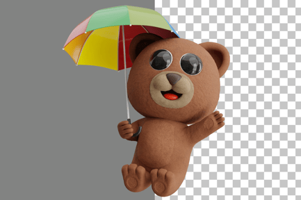 Preview: Cartoon Bear Jumping with an Umbrella 3D Illustration