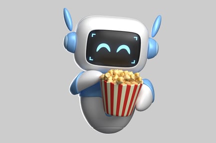 Visualização: Robô fofo com balde de pipoca