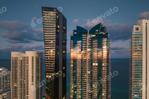 Preview: Night urban landscape of downtown district in Sunny Isles Beach city in Florida, USA.