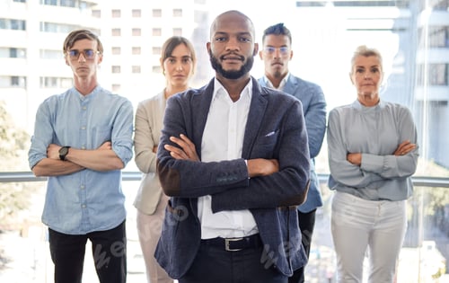 Preview: Portrait of a group of businesspeople standing with their arms crossed in an office