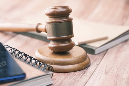 Preview: gavel and book with copy space on table