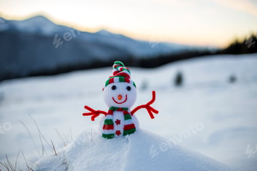 Preview: Small funny toy baby snowman in knitted hat