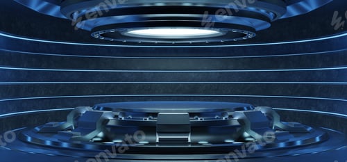 Preview: Empty light blue studio room futuristic Sci Fi big hall room.
