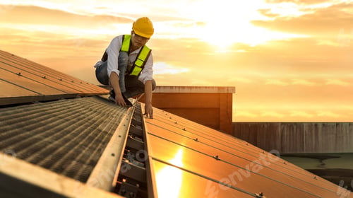 Preview: Engineer working setup Solar panel at the roof top.