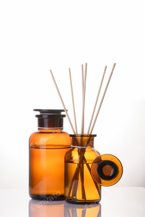 Preview: Air refresher bottle mock up isolated, reed diffuser on a white background