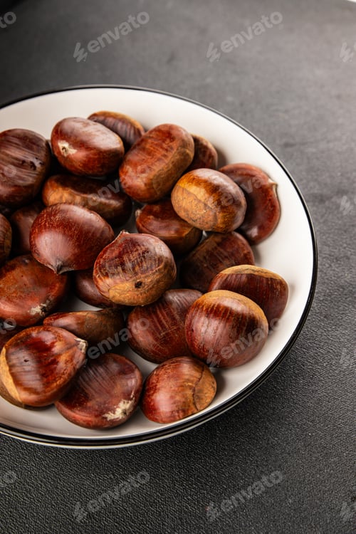 Preview: Edible chestnuts delicious treat tasty snack fresh gourmet food background on table food