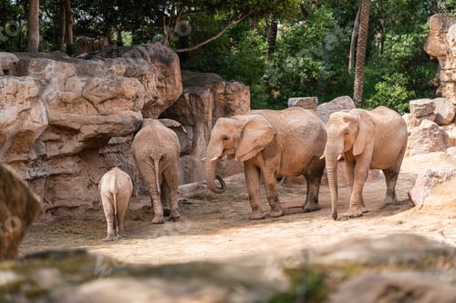 Preview: Group of African Elephants in Rocky Habitat