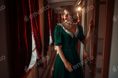 Preview: Railway journey, woman in retro train