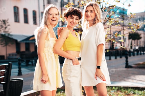 Preview: Young beautiful smiling women outdoors