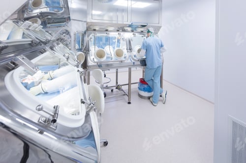 Preview: Gloved Worker Using Clean Room Equipment in a Lab
