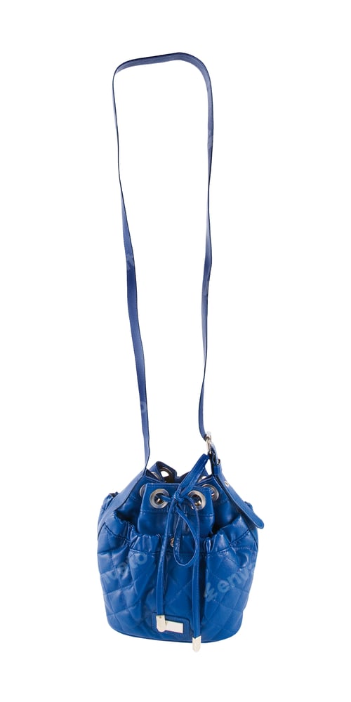 Preview: Stylish Blue Quilted Bucket Bag with Drawstring Closure